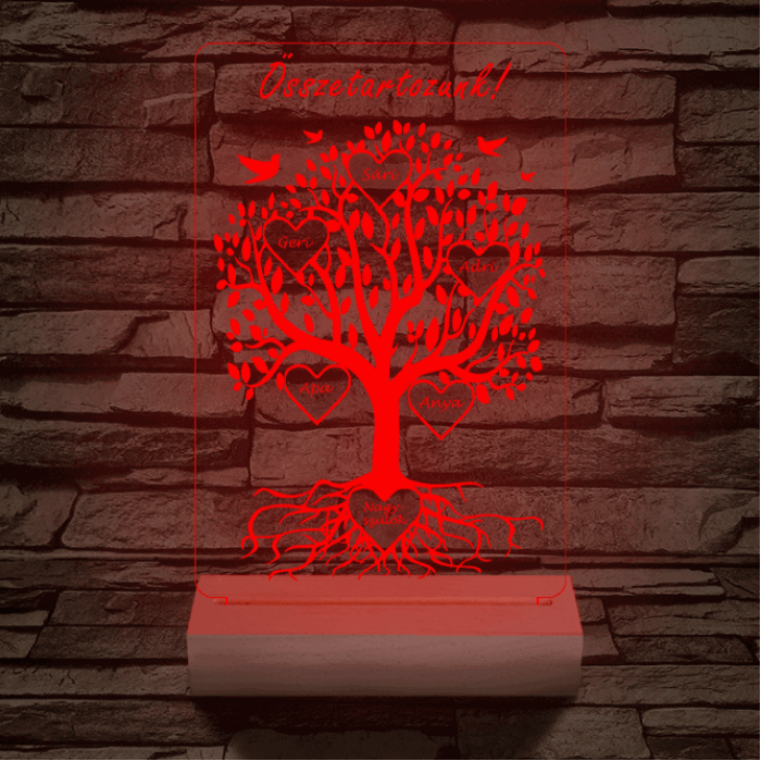 Családfa személyre szabott fatalppal 7 színű 3D led lámpa