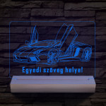 Lamborghini Aventador egyedi rendszámmal személyre szabott 20 cm fa talppal 7 színű 3D led lámpa