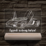 Lamborghini Aventador egyedi rendszámmal személyre szabott 20 cm fa talppal 7 színű 3D led lámpa