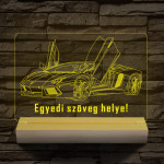Lamborghini Aventador egyedi rendszámmal személyre szabott 20 cm fa talppal 7 színű 3D led lámpa