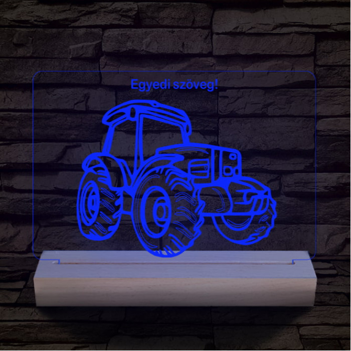 Traktor személyre szabott 20 cm fa talppal 7 színű 3D led lámpa