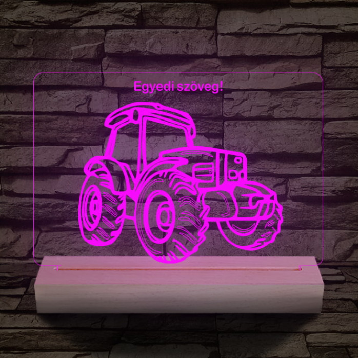Traktor személyre szabott 20 cm fa talppal 7 színű 3D led lámpa
