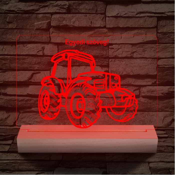 Traktor személyre szabott 20 cm fa talppal 7 színű 3D led lámpa