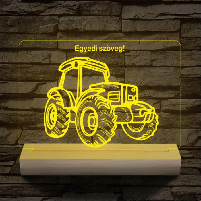 Traktor személyre szabott 20 cm fa talppal 7 színű 3D led lámpa