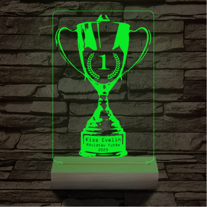 Serleg, Kupa személyre szabott 20 cm fa talppal 7 színű 3D led lámpa