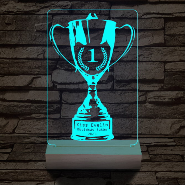 Serleg, Kupa személyre szabott 20 cm fa talppal 7 színű 3D led lámpa