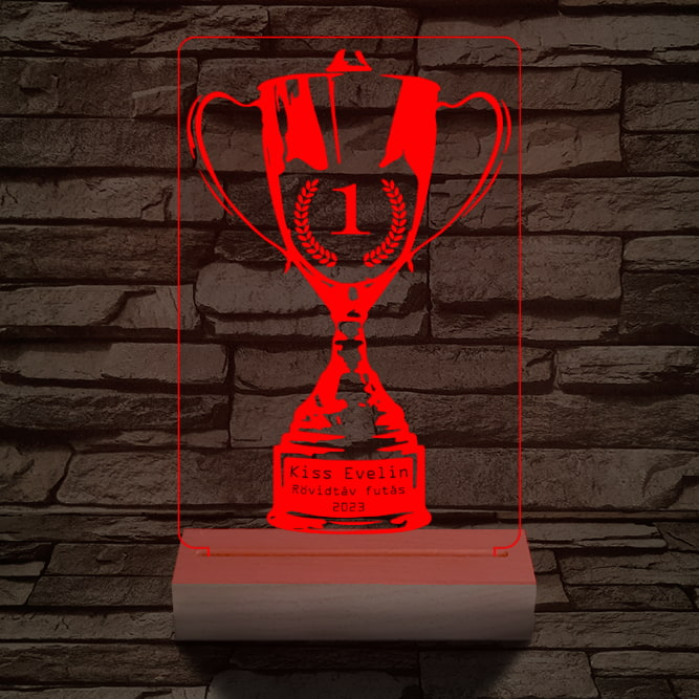 Serleg, Kupa személyre szabott 20 cm fa talppal 7 színű 3D led lámpa
