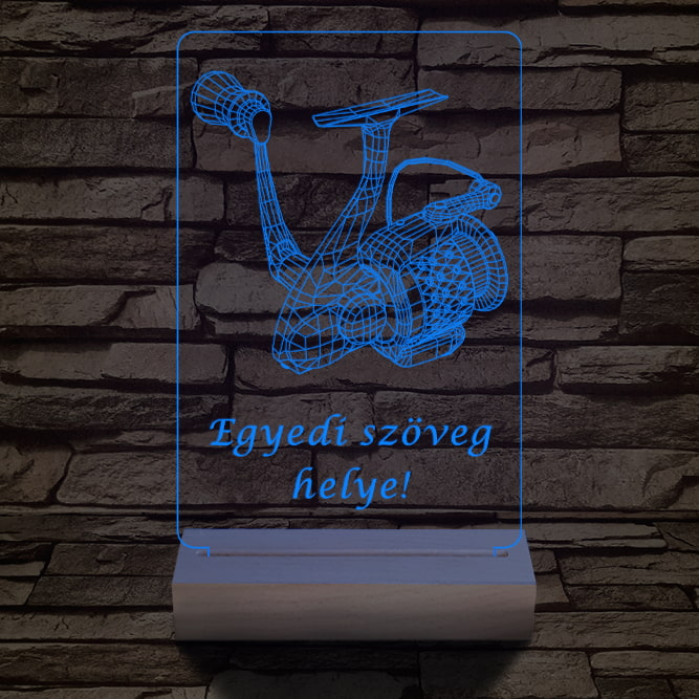 Horgász orsó a legjobb horgásznak 20 cm fa talppal 7 színű 3D led lámpa