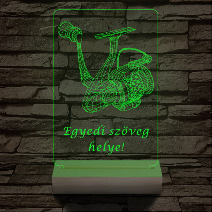 Horgász orsó a legjobb horgásznak 20 cm fa talppal 7 színű 3D led lámpa