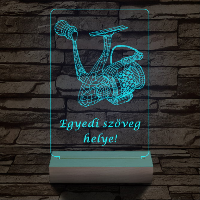 Horgász orsó a legjobb horgásznak 20 cm fa talppal 7 színű 3D led lámpa