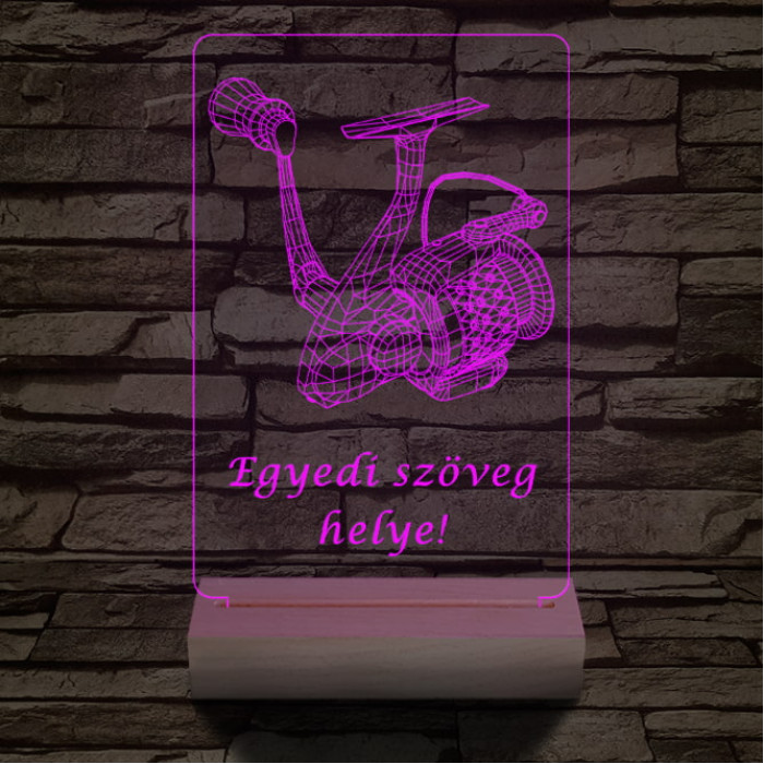 Horgász orsó a legjobb horgásznak 20 cm fa talppal 7 színű 3D led lámpa