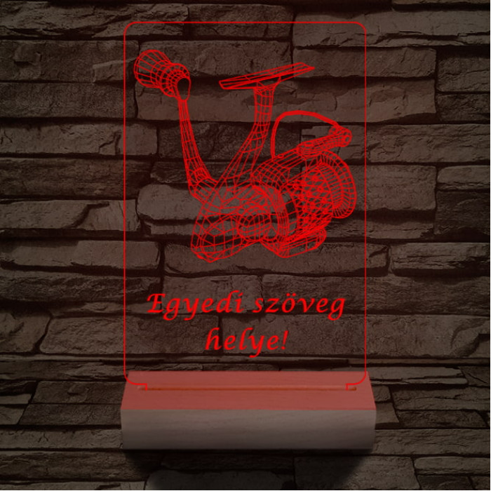 Horgász orsó a legjobb horgásznak 20 cm fa talppal 7 színű 3D led lámpa
