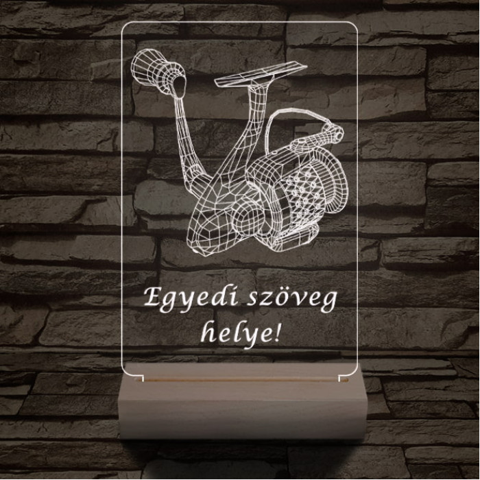 Horgász orsó a legjobb horgásznak 20 cm fa talppal 7 színű 3D led lámpa