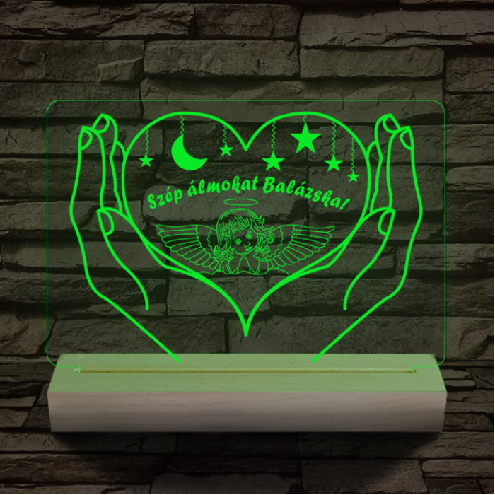 Éjszakai fény gyerekeknek személyre szabott 20 cm fa talppal 7 színű 3D led lámpa