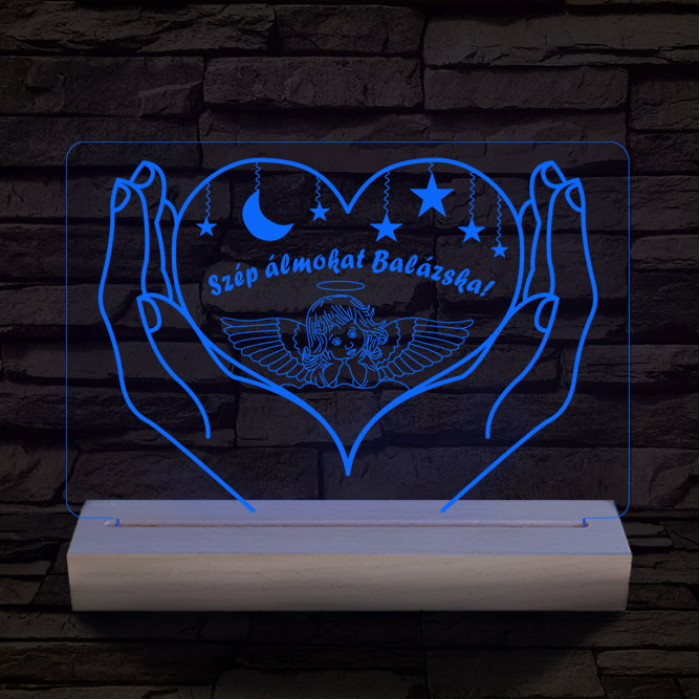 Éjszakai fény gyerekeknek személyre szabott 20 cm fa talppal 7 színű 3D led lámpa