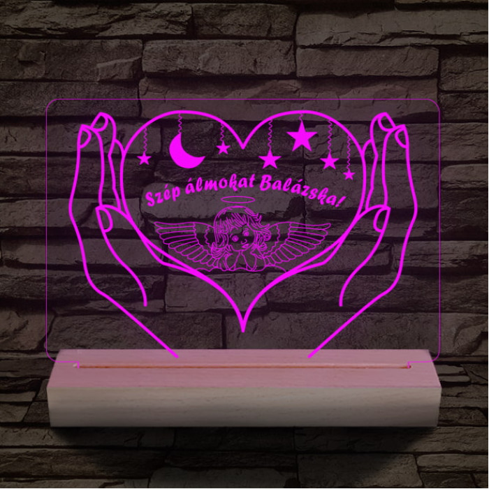 Éjszakai fény gyerekeknek személyre szabott 20 cm fa talppal 7 színű 3D led lámpa