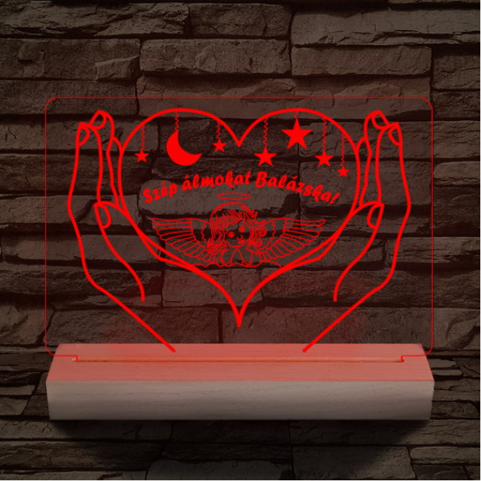 Éjszakai fény gyerekeknek személyre szabott 20 cm fa talppal 7 színű 3D led lámpa