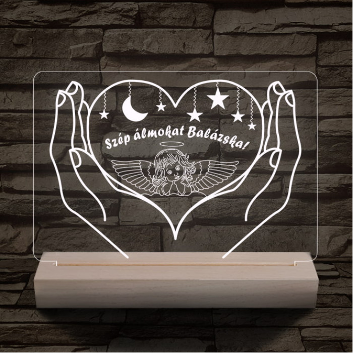 Éjszakai fény gyerekeknek személyre szabott 20 cm fa talppal 7 színű 3D led lámpa