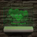 Szív szerelem személyre szabott 20 cm fa talppal 7 színű 3D led lámpa