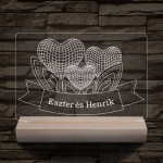 Szív szerelem személyre szabott 20 cm fa talppal 7 színű 3D led lámpa