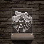Szív lufi személyre szabott 20 cm fa talppal 7 színű 3D led lámpa
