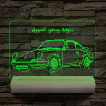 Porsche egyedi rendszámmal személyre szabott 20 cm fa talppal 7 színű 3D led lámpa