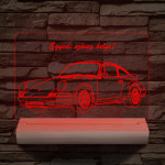 Porsche egyedi rendszámmal személyre szabott 20 cm fa talppal 7 színű 3D led lámpa