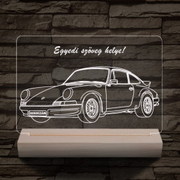 Porsche egyedi rendszámmal személyre szabott 20 cm fa talppal 7 színű 3D led lámpa