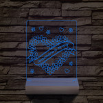 Szalagos szív személyre szabott 20 cm fa talppal 7 színű 3D led lámpa