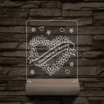 Szalagos szív személyre szabott 20 cm fa talppal 7 színű 3D led lámpa