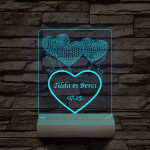 Lufi szívek személyre szabott 20 cm fa talppal 7 színű 3D led lámpa