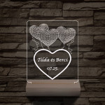 Lufi szívek személyre szabott 20 cm fa talppal 7 színű 3D led lámpa