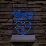 Lufi szívek személyre szabott 20 cm fa talppal 7 színű 3D led lámpa