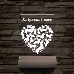 Tacskó kutya személyre szabott 20 cm fa talppal 7 színű 3D led lámpa
