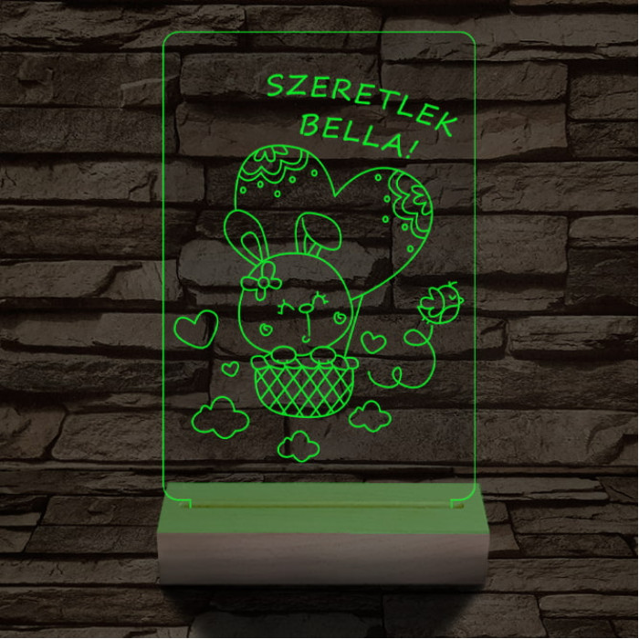 Ballonos nyuszi személyre szabott 20 cm fa talppal 7 színű 3D led lámpa