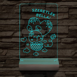 Ballonos nyuszi személyre szabott 20 cm fa talppal 7 színű 3D led lámpa