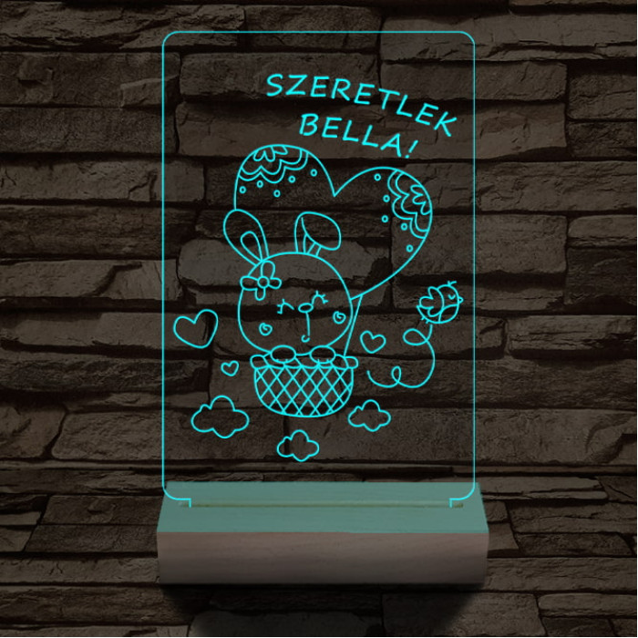 Ballonos nyuszi személyre szabott 20 cm fa talppal 7 színű 3D led lámpa