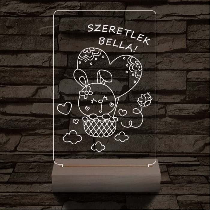 Ballonos nyuszi személyre szabott 20 cm fa talppal 7 színű 3D led lámpa
