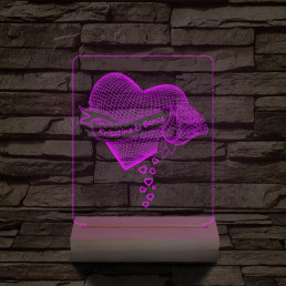Szív rózsa személyre szabott 20 cm fa talppal 7 színű 3D led lámpa