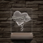 Szív rózsa személyre szabott 20 cm fa talppal 7 színű 3D led lámpa