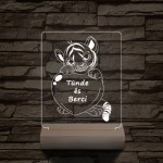 Tigris szív személyre szabott 20 cm fa talppal 7 színű 3D led lámpa