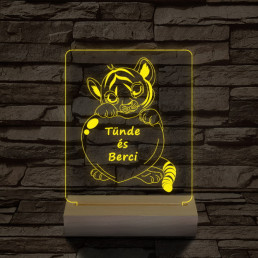 Tigris szív személyre szabott 20 cm fa talppal 7 színű 3D led lámpa
