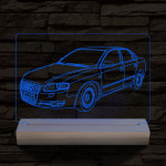 Audi A5 egyedi rendszámmal személyre szabott 20 cm fa talppal 7 színű 3D led lámpa