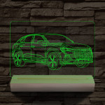 Audi Q3 egyedi rendszámmal személyre szabott 20 cm fa talppal 7 színű 3D led lámpa
