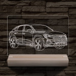 Audi Q3 egyedi rendszámmal személyre szabott 20 cm fa talppal 7 színű 3D led lámpa