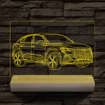 Audi Q3 egyedi rendszámmal személyre szabott 20 cm fa talppal 7 színű 3D led lámpa