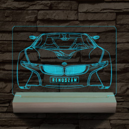 BMW I8 egyedi rendszámmal személyre szabott 20 cm fa talppal 7 színű 3D led lámpa