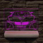 BMW I8 egyedi rendszámmal személyre szabott 20 cm fa talppal 7 színű 3D led lámpa