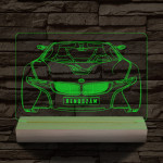 BMW I8 egyedi rendszámmal személyre szabott 20 cm fa talppal 7 színű 3D led lámpa