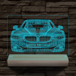 BMW autó egyedi rendszámmal személyre szabott 20 cm fa talppal 7 színű 3D led lámpa